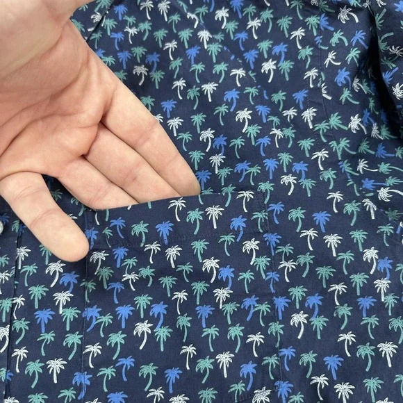 Johnston‎ & Murphy Shirt Mens Medium Blue Palm Tree AOP Print Button Up Tropical - Picture 4 of 10